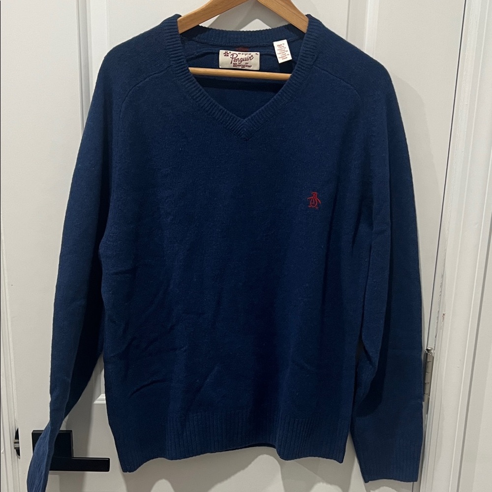 Original Penguin Men's 100% Lambswool‎ Blue V-Neck Sweater, Size XL